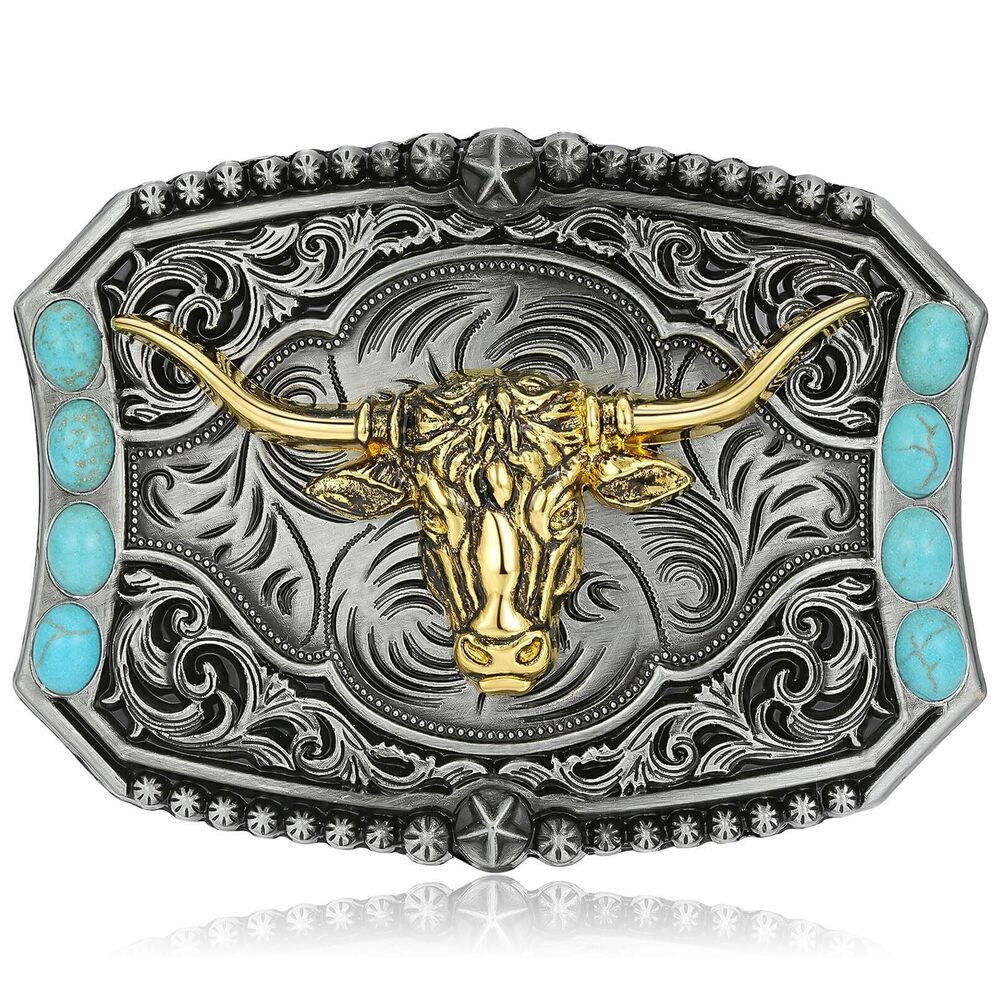 5213 Western Belt Buckles Vintage Bohemian Turquoise Longhorn Rodeo Cowboy
